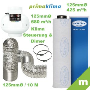 Abluft Set Prima Klima PK125EC-TC / Can-Lite Aktivkohlefilter 425 m³/h
