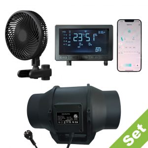 UGC Smart Lüfter Set | AC Lüfter 100 mm,360 m³/h | WiFi Controller inkl. App | EC Clip Fan