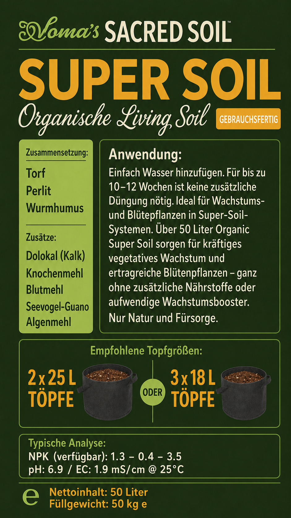 Soma’s Sacred Soil Super Soil – Gebrauchsfertige Living Soil – 50 l – Bild 2